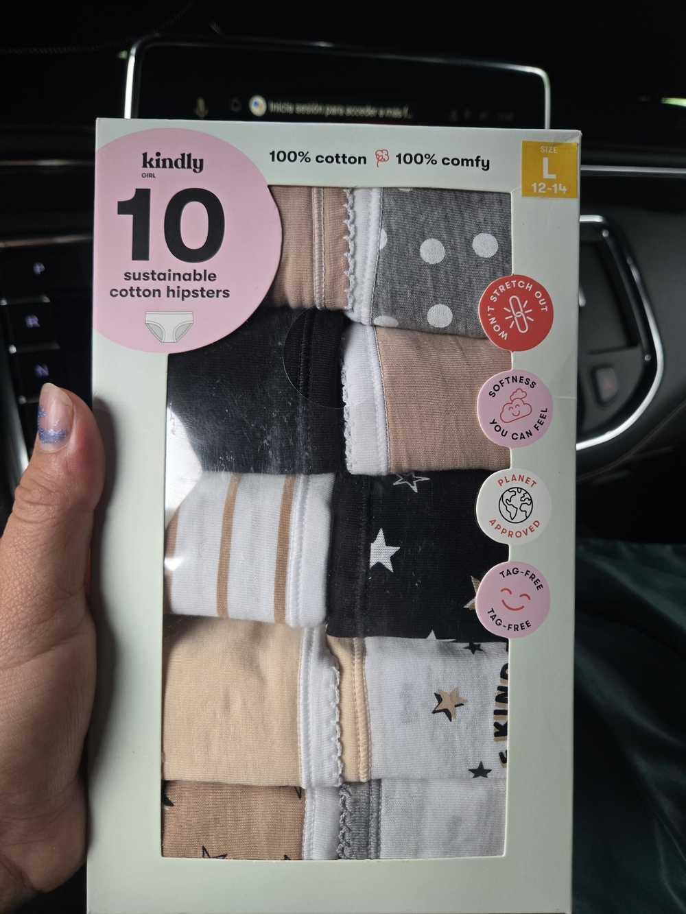 Kindly Girls Cotton Hipsters Pack - Beige, Black & Gray (Size L)